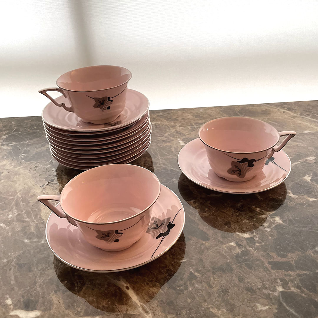 Jogo para Chá e Bolo em Porcelana Tcheca