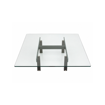 Mesa de Centro com Tampo de Vidro e Estrutura em Aço