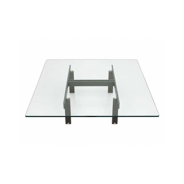 Mesa de Centro com Tampo de Vidro e Estrutura em Aço