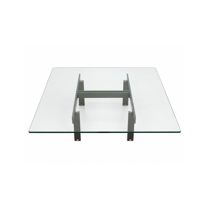 Mesa de Centro com Tampo de Vidro e Estrutura em Aço
