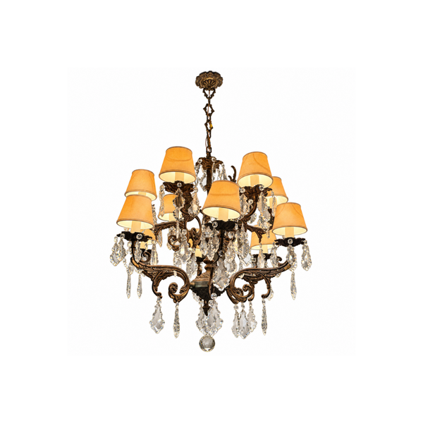 Lustre de 12 Luzes com Cúpulas e Cristais