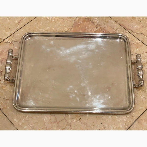 Bandeja Retangular em Metal Prateado