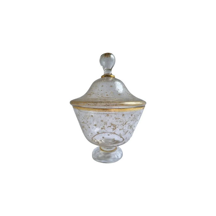 Compoteira de Cristal e Detalhes em Dourado