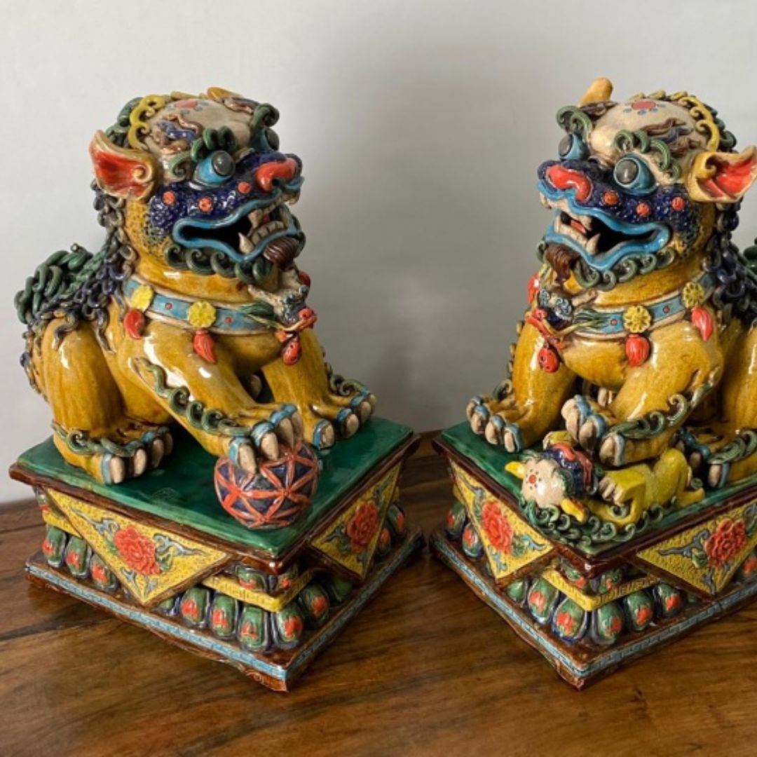 Par de Cães de Fó em Cerâmica Chinesa