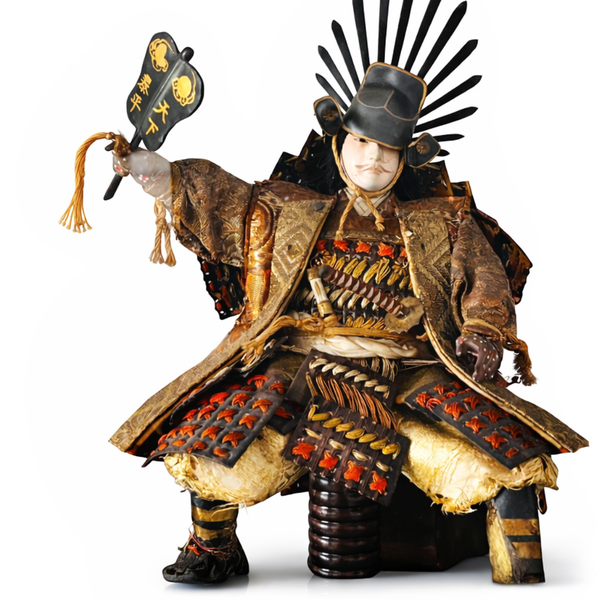 Conjunto Musha-Ningyō com 2 Bonecos Samurai em Vitrine